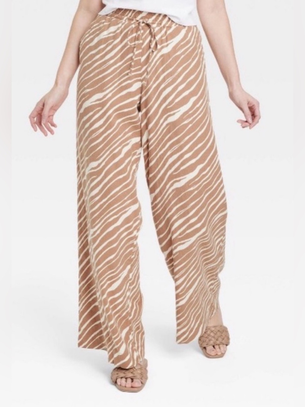 a new day Tan and White Zebra Wide-Leg Drawstring Pants